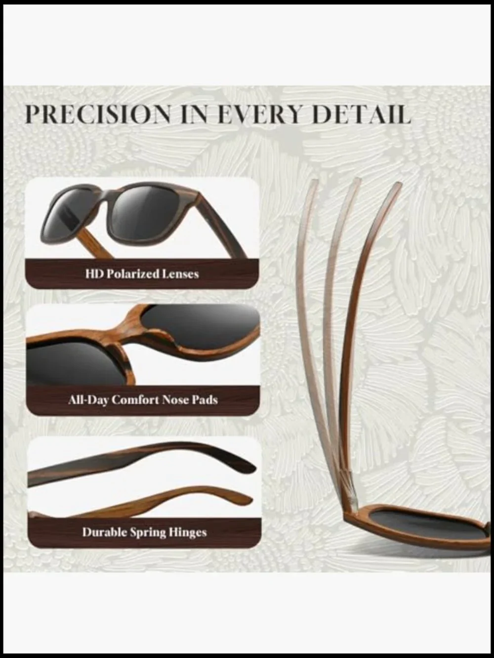 Square Polarized All-Wood Sunglasses UV400 Protection with Case